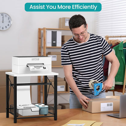 ELITEROO Label Holder for Rolls and Fanfold Labels, Wood Thermal Label Holder, Shipping Label Stand for Thermal Printer, Desktop Accessories Supplies for Home, Office, Small Business, White