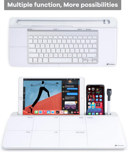 Varhomax Glass Weekly Dry Erase Desk White Board, Desktop to Do List Planner Whiteboard Calendar with Storage Caddy Memo for Home and Office, White