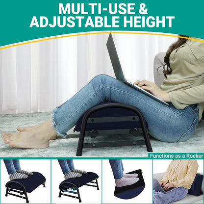 Foot Stool Underdesk Footrest with 3 Adjustable Heights, Under Desk Foot Rest for Car, Home and Office, Office Desk Accessories