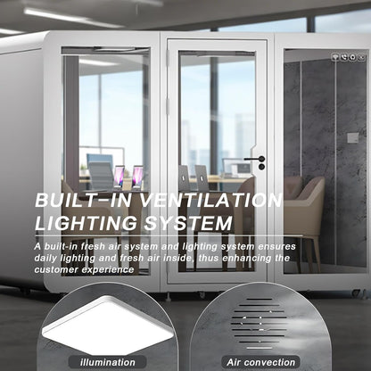 Office Sound Booth with Audio Privacy - Large Soundproof Room with Pulleys and Feet,Soundproof Room with Light,Ventilation,Socket for Meetings,Report Presentations (White)