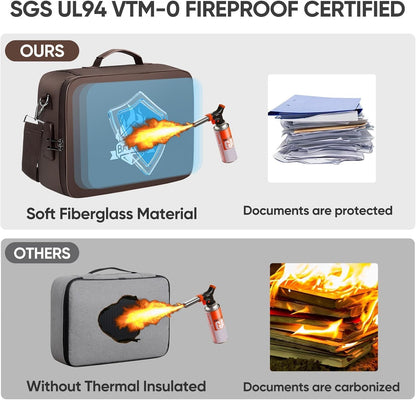 BALEINE Fireproof Document Box with Lock, Portable Fireproof Document Bag Waterproof Fire Proof File Boxes for Documents, File Organizer Box for Important Paperwork (Brown, 15''x11''x4'')