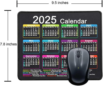 Mouse Pad with Non-Slip Rubber Base, Waterproof Computer Mousepad with Stitched Edges, Mouse Pads for Computers, Laptop, Gaming, Office & Home, 9.5 x 7.8 in (2025 Calendar Black)