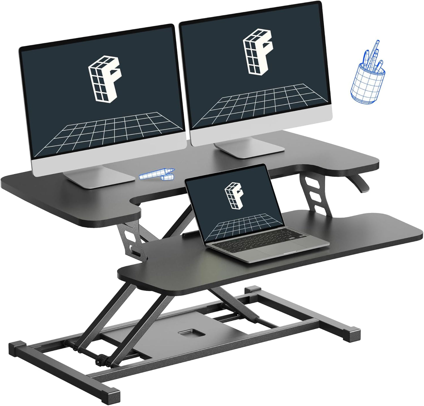 FLEXISPOT 32-inch Height Adjustable Standing Desk Converter, Quick Sit to Stand Tabletop Dual Monitor and Laptop Workstation with Wide Keyboard Tray, Black