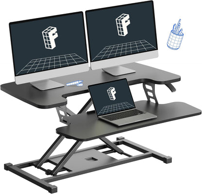 FLEXISPOT 32-inch Height Adjustable Standing Desk Converter, Quick Sit to Stand Tabletop Dual Monitor and Laptop Workstation with Wide Keyboard Tray, Black