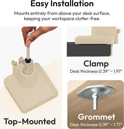 Pixio PS1S Wave Beige Single Monitor Arm Stand Desk Mount - Fits up to 32 inches Monitors and up to 19.8lbs. VESA Compatibility and Integrated Cable Management