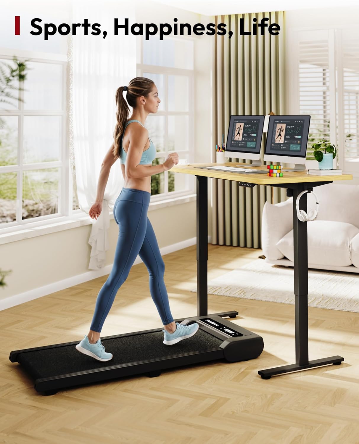 SANODESK Electric Standing Desk 55 x 28 Inches Whole-Piece Desktop Height Adjustable Stand Up Desk w/6-Button Controller Ergonomic Computer Desk for Home Office, Black Frame + Natural Tabletop