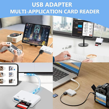 USB C SD Card Reader for iPhone Adapter, 3-in-1 Memory Card Reader Dual Slots with USB Camera Adapter, Digital Camera Adapter iPhone 15/16/17, iPad, Mac, MacBook Pro/Air, Android, Laptop