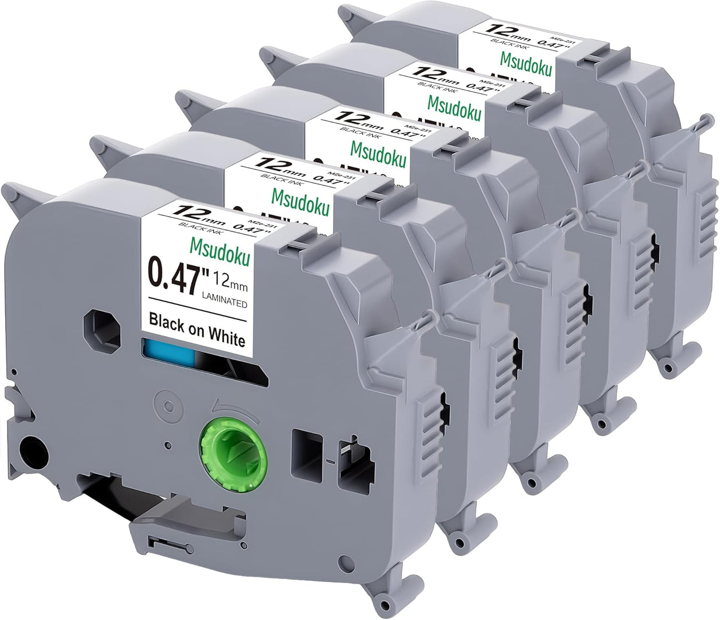 Tze TZ Tape 12mm 0.47 Laminated White Tape Compatible for Brother Label Maker Tape 12mm 1/2" Black on White Tape for Ptouch PT PTD200 PTD410 D210 D220 D610 P710BT PTH110, 5-Pack