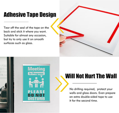 Acrylic Magnetic Sign Holder, Easy-Opening 8.5 x 11 Wall Mount Display Frames, Self Adhesive Back Plastic Clear Document Frame, Silver Aluminium Strips Frame (8.5 x 11, 3Pack)