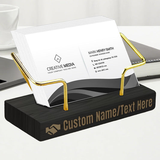 Custom Engraved Business Card Holder for Desk Personalized Wooden Business Card Display Stand Customized Businese Gift for Office Home Desktop