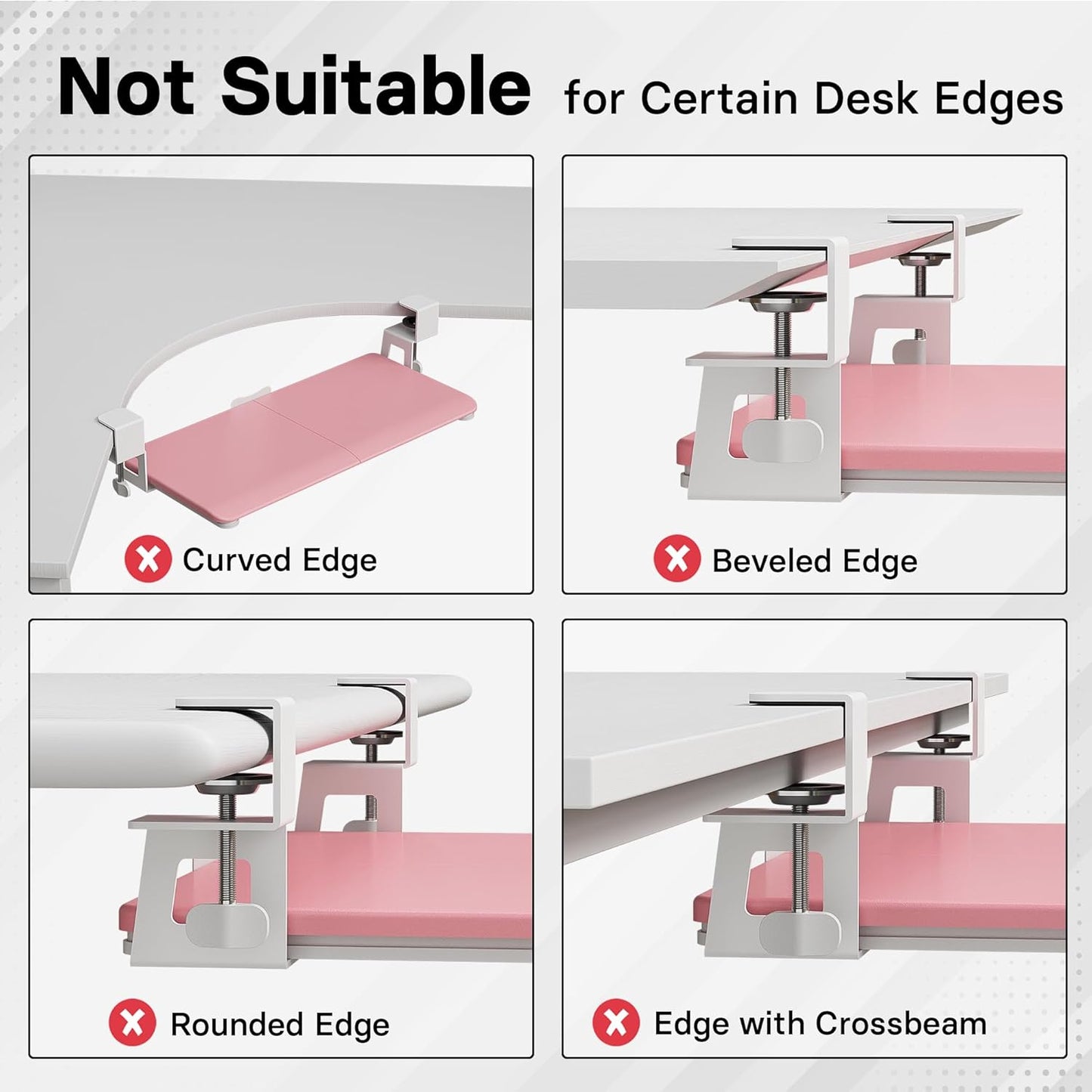 BONTEC KMT01-PJ Under Desk Keyboard Tray, Pull-Out Keyboard & Mouse Platform with C-Clamp, 20 x 11.8 in Space-Saving Ergonomic Slide-Out Drawer, Pink