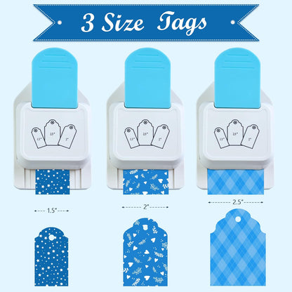 Paper Craft Tag Punch 1.5" 2" 2.5" - with 1 roll Hemp Rope 32ft - Tag Shape Lever Action Craft Puncher for Paper Crafting Scrapbooking Cards Arts for DIY Projects