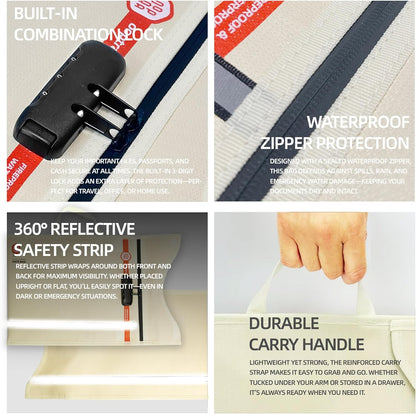 Fireproof Document Bag (Beige) – Waterproof Zipper & Lock – for Home, Office & Travel – Holds Files, Cash, Passport, Valuables – Fire & Water Resistant