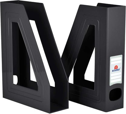Acrimet Magazine File Holder, Durable Rack, Space-Saving Organizer (Plastic) (Black Color) (2 pack)