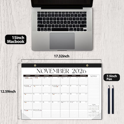 Desk Calendar 2025-2026, Monthly Desktop Large Calendar (July 2025-December 2026) Desk Wall Planner for Family Office Teacher School, 17" x 12" Black-White