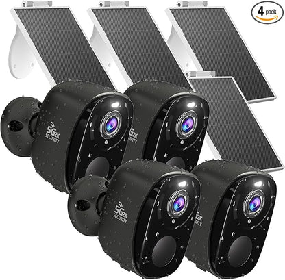 4PC 2K Security Camera Wireless Outdoor, Solar Camera for Home Security, Battery Powered WiFi Security Cameras with Color Night Vision, AI Motion Detection, 2-Way Audio, IP65, SD/Cloud, Works Alexa G
