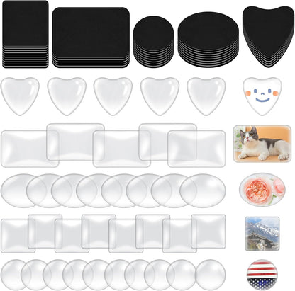 Glarks 72pcs Fridge Magnets Craft Set Round/Oval/Square/Heart/Rectangle Shape Ferrite Ceramic Magnets with Adhesive Backing and Transparent Glass Cabochons for Fridge Office Locker Whiteboard Making