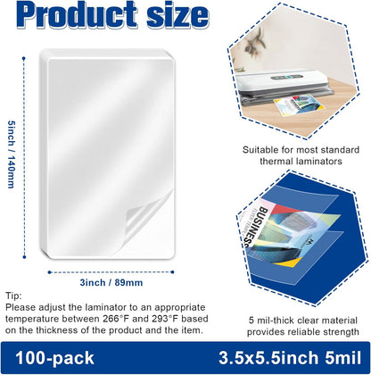 500 Pack 5mil 2.25“x3.75" Thermal Laminating Pouches Badge Laminate Pouches Clear Laminated Luggage Tags Printable Laminator Pouches for Business Permits Cards (100, 3"x5"-5mil)