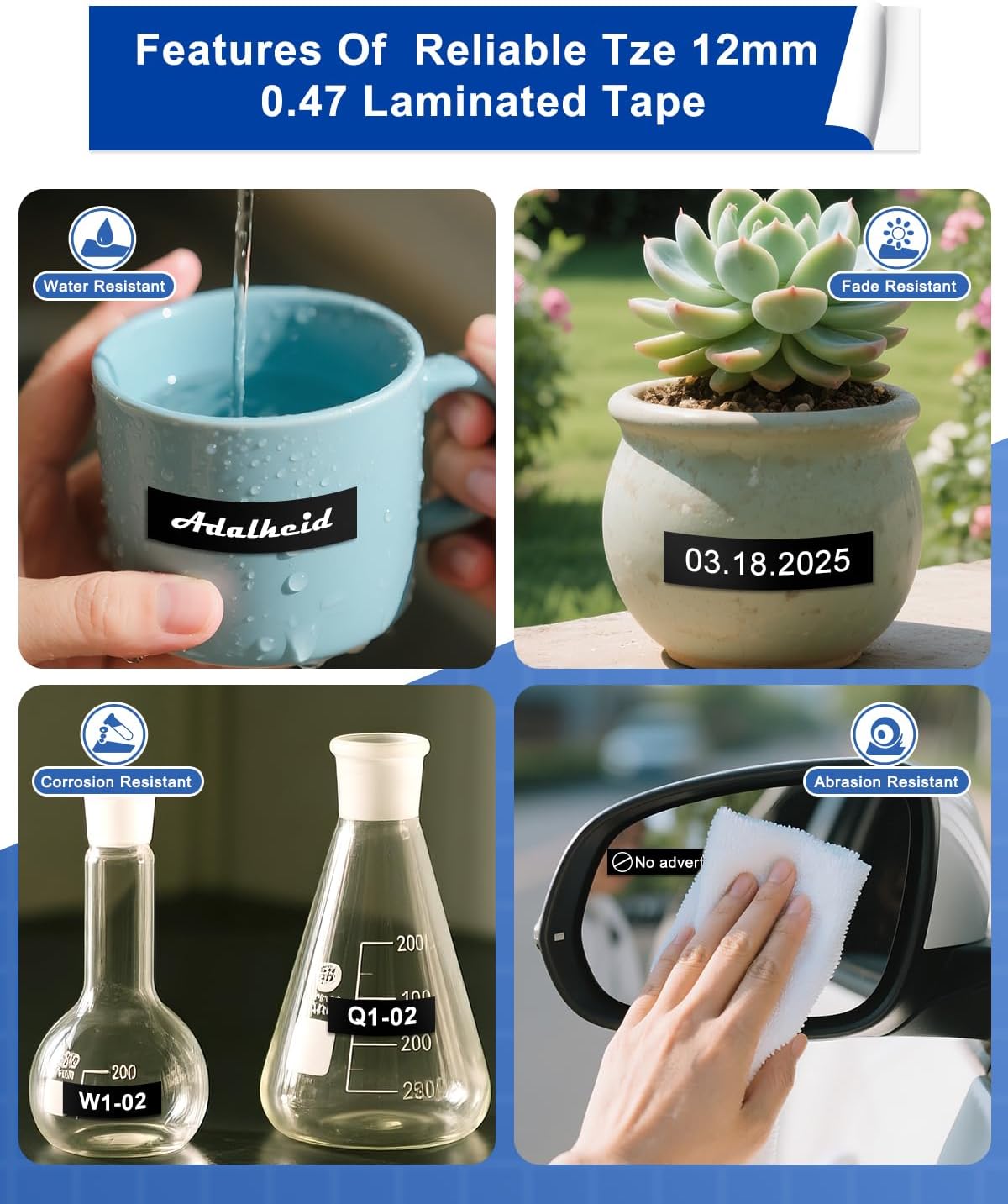 BOYEEZON Label Maker Tape 12mm 0.47 Black Replacement for Brother P Touch Label Tape TZe-335 TZ TZe 12mm 0.47 Laminated White on Black for Brother PTD210 PTD400 PTD410 PTD600, 4 Packs