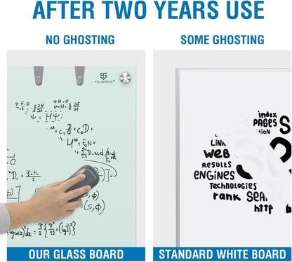 TSJ OFFICE Glass Dry-Erase Board - 48 x 32 Inches Wall Mounted Glass Magnetic Whiteboard, Large Frameless White Board for Office, Home & School