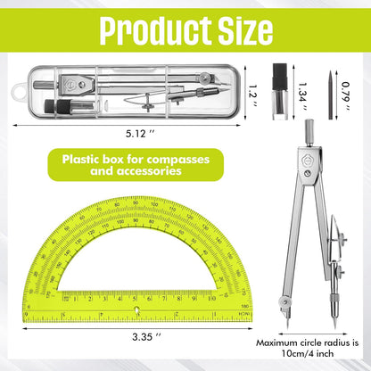 EBOOT Student Geometry Math Set, Drawing Compass and 6 Inch Swing Arm Protractor 180 Degree Math Protractor(Yellow)