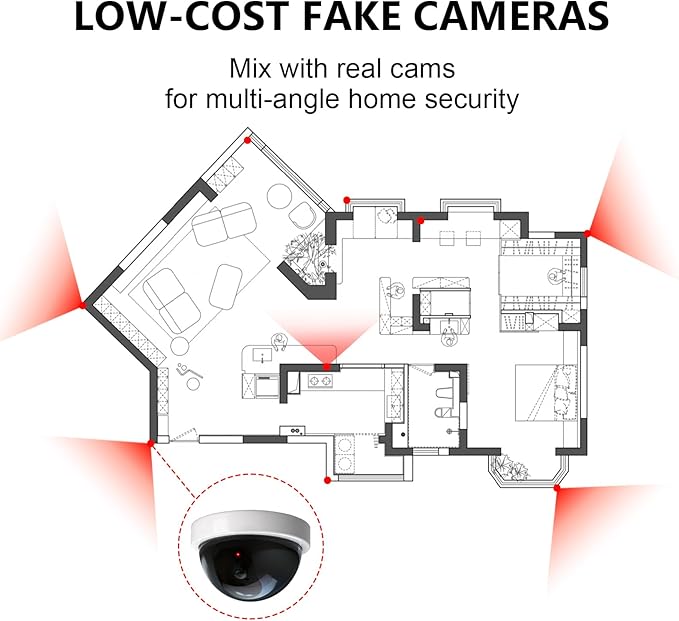 WALI Dummy Fake Security CCTV Dome Camera with Flashing Red LED Light with Security Alert Sticker Decals (SDW-6), 6 Packs, White