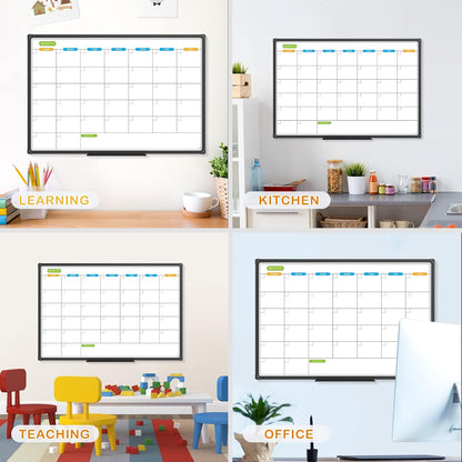 JILoffice Dry Erase Calendar Whiteboard - Magnetic White Board Calendar Monthly 36 X 24 Inch, 2 Pack, Black Aluminium Frame Wall Mounted Board for Office Home and School