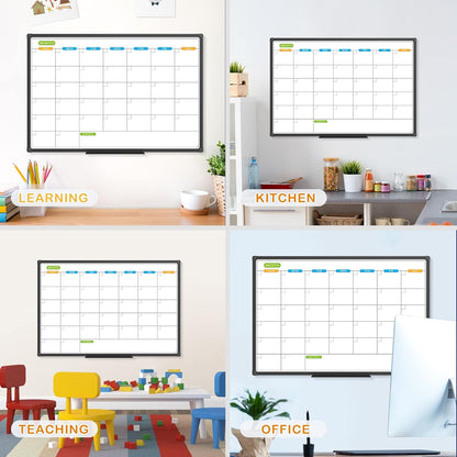 JILoffice Dry Erase Calendar Whiteboard - Magnetic White Board Calendar Monthly 36 X 24 Inch, Black Aluminum Frame Wall Mounted Board for Office Home and School