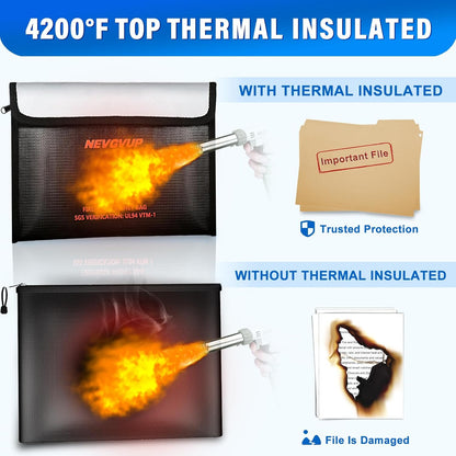 4200°F Fireproof Money Bag - Upgraded Heat Insulated, 9.8 x 6.5" Small Fireproof Document Bags with Waterproof Zipper, fire Water Proof Safe Pouch Set for Valuables, Fireproof Edging, Fire Bag 2packs