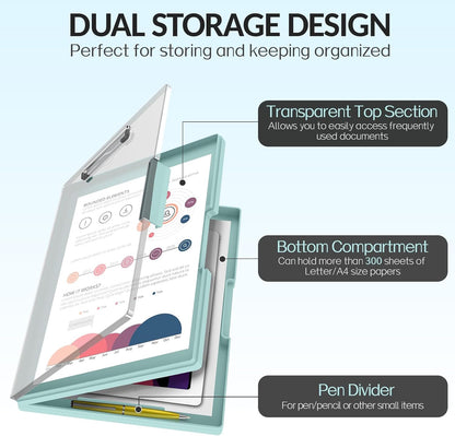 Sooez Clipboard with Storage, Heavy Duty Cleaview Clip Boards 8.5x11 with Dual Storage, Dry Erase Plastic Nursing Clipboard, High Capacity Clipboards Folder for Teacher Nurse, School & Office Supplies