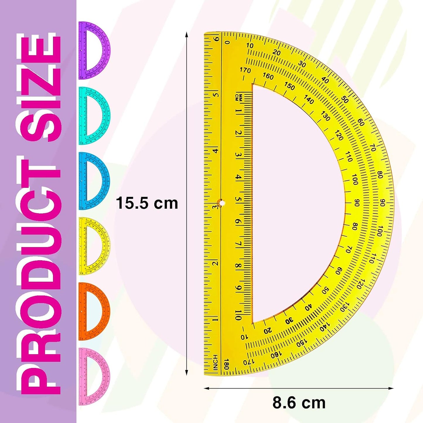Zonon 6 Pieces Protractors Bulk Plastic 180 Degrees 6 Inch Translucent Protractors for Geometry, Angle Measurement, Students School Supplies