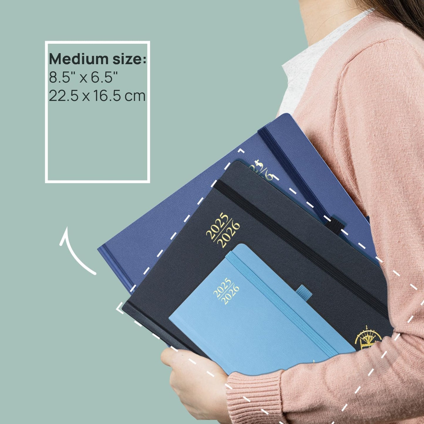 POPRUN Planner 2025-2026, (Medium 6.5'' x 8.5'' Hard Cover) Academic Calendar (July 25-June 26) Daily Weekly and Monthly Appointment Book with Hourly Time Slots, Monthly Tabs, 100 GSM - Navy Blue