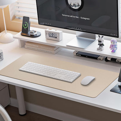 Boutilon Leather Desk Pad Protector,Non-Slip Mouse Pad,Laptop Desk Pad,Office Mouse Mat,Waterproof Leather Desk Blotter,Desk Writing Pad for Office and Home (L-Beige,35"x 17")