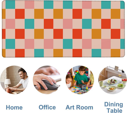Large Mouse Pad Retro Checkerboard Gaming Desk Pad Computer Keyboard Non-slip Waterproof Mouse Mat with Rubber Base and Stitched Edges Entertainment Office Writing Desk Mat 35.4 x 15.7 Inches