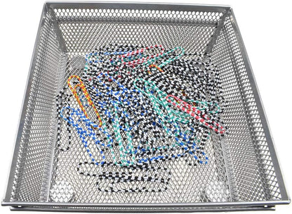 HAHIYO Stackable Mesh Tray Cup 6 x 6 x 2 inches Sturdy Container for Desk Drawer Organizer Collection for Home Office School kitchen Soft Foam Feet No Sharp Edges 2 Pack Silver