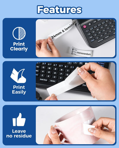 Label KINGDOM TZe-251 24mm Label Maker Tape Compatible with Brother P-Touch TZ 251, 24mm 0.94" Laminated Tz Tape for PT-D600 PT-D610BT PT-P700 PT-P710BT, 5 Pack