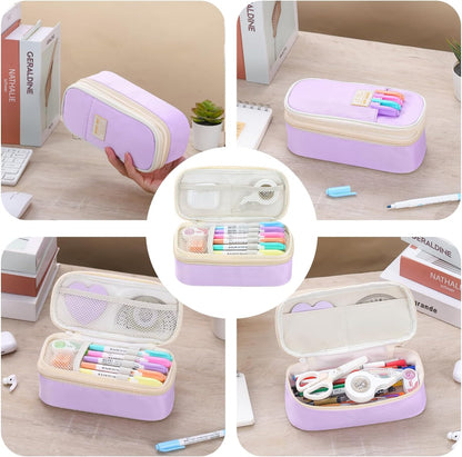 Pencil Case for Girls Kids Teens Adults Big Pencil Bag with Zipper Big Pen Pouch Large Stationery Pen Case Organizer for School Purple