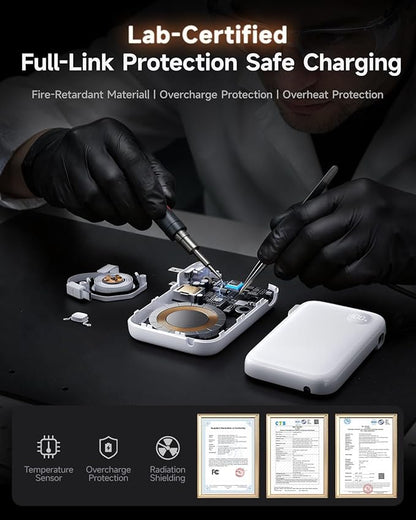 HOU 3 in 1 Portable Power Bank 10000mAh, 35W PD Fast Charging, Retractable USB-C Cable, Foldable Wall Plug, Dual Device Charging, FCC&UL Certified, Compatible with iPhone 17 Pro Max, Samsung, iPad