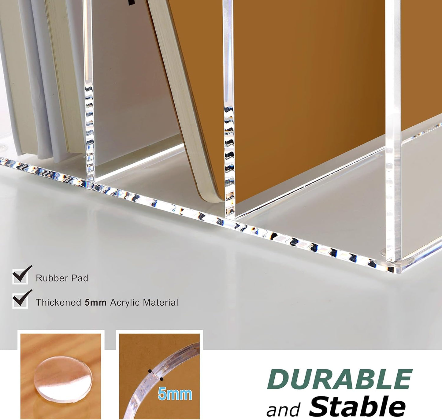 Acrylic Magazine Holder Desk Organizer Workspace Sorters，Clear Bookend File Sorter Holder，Folder Rack, Office Accessories Organization Storage with 3 Vertical Compartments