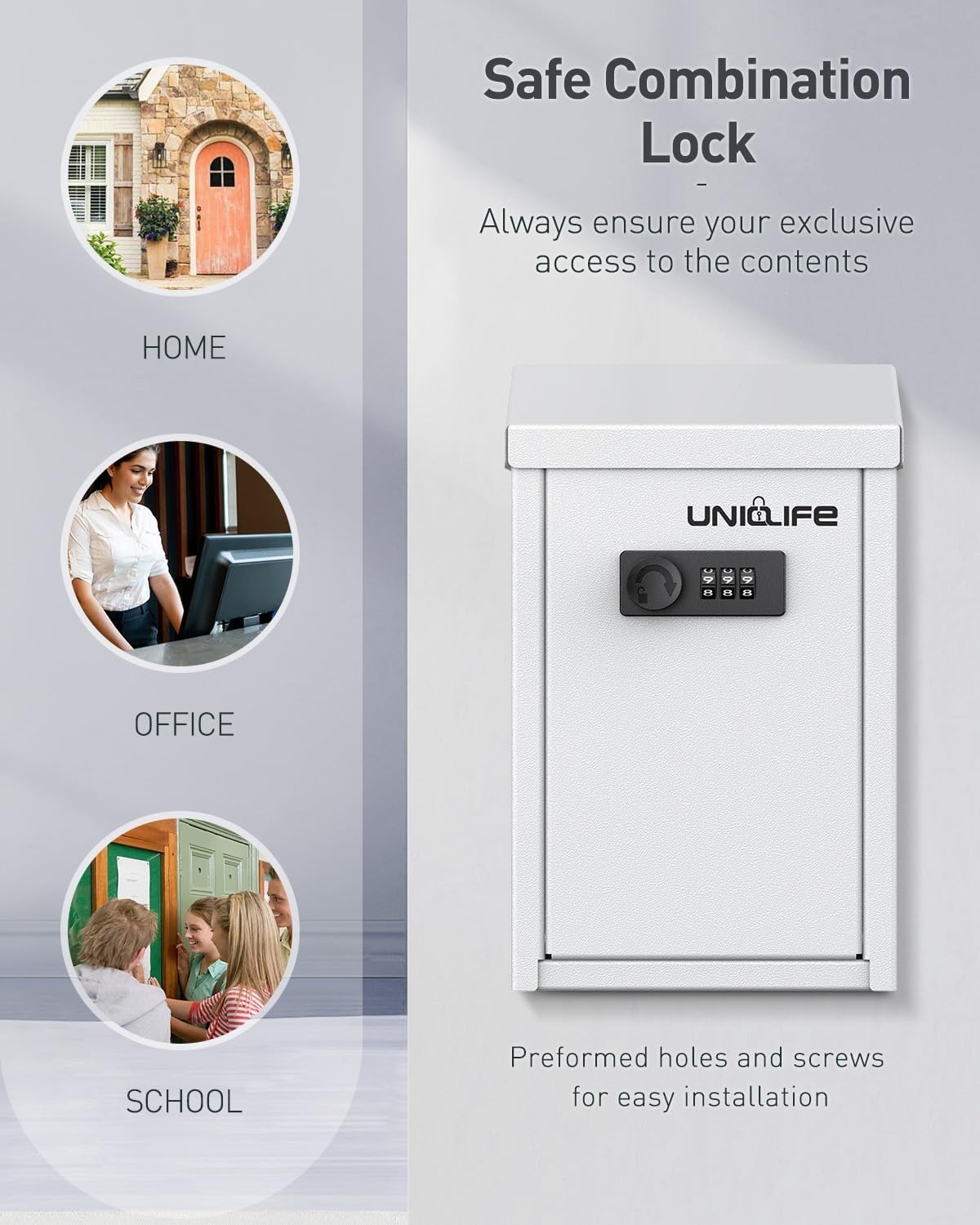 Uniclife Key Drop Box for Outside, Metal Donation Boxes White Collection Box with Combination Lock, Safe Suggestion Boxes, Wall Mounted Mailbox with Top Slot, Steel Cash Drop Boxes
