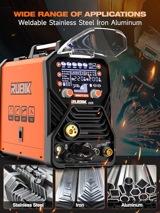 Multiprocess Welding Machine-200A 7 in 1 Welder Combo with HF TIG/Gas MIG/Flux Core MIG/Stick/Plasma Cutter/SYN/Spot/VRD Welding, Spool Gun 110/220V Dual Voltage Aluminum Welder