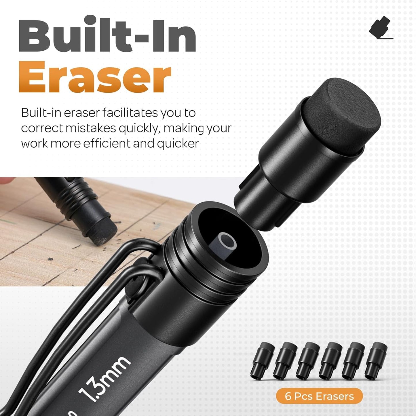 Nicpro 3 Pack Weatherproof Mechanical Pencil Set, 1.3mm Metal Mechanical Pencils, Heavy Duty Pencil for Outdoor All Weather Marking Drafting Drawing with 75 Lead Refills, Erasers, Case (Black, HD1000)