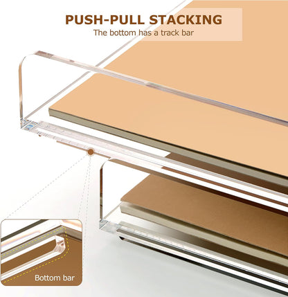 2 Pack- Stackable Paper Letter Tray, A4 File Tray Desk Organizer, Acrylic Desk Organizers and Accessories Sorter, Clear Workspace Office Supplies Organizers, 12.4inx8.86inx3.46in