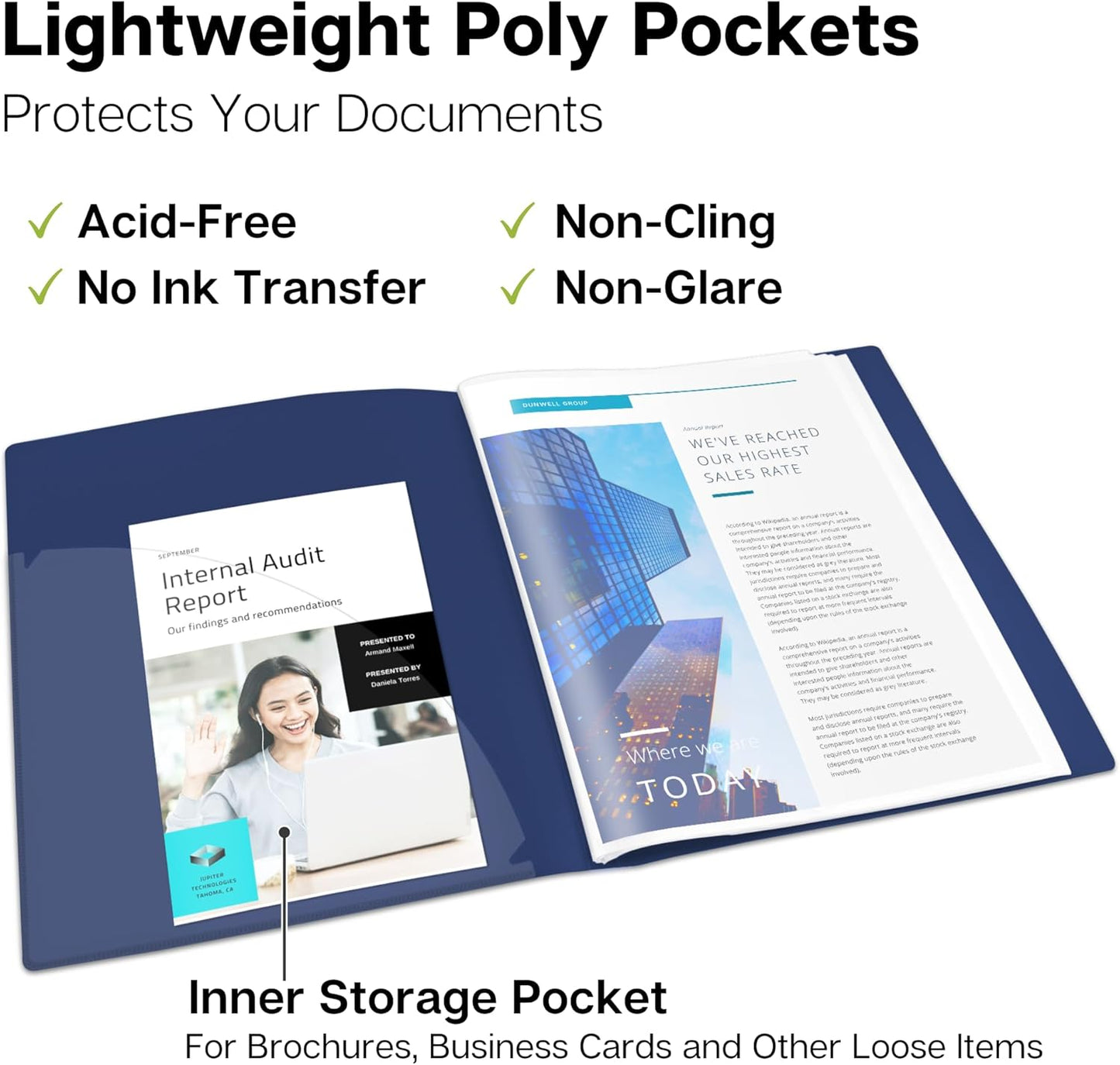 Dunwell Presentation Binder 12-Pocket, Displays 24 Pages, 8.5x11 Portfolio Binder with Plastic Sleeves, Storage and Organizer for Documents, Certificates, Projects, Photos (3 Pack, Blue)