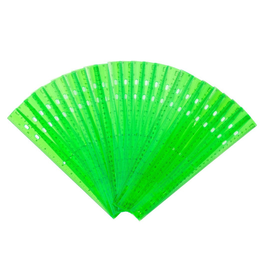 28 Pack Plastic Ruler 12 Inch Transparent Rulers - Metric Bulk for Kids School Office Classroom, Green