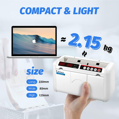 Battery Operated Bill Counter Machine, Portable Rechargeable Money Counter with UV MG Detection, 800pcs/min Counting Speed, Take Anywhere with A Backpack for Multi-Currency Or Tickets