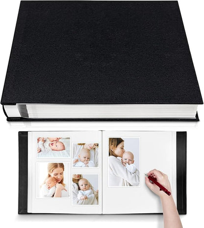 Photo Album Self Adhesive 3x5 4x6 5x7 6x8 8x10 8.5x11 11x10.6 Magnetic Scrapbook Album DIY Length 11x10.6 Inch 40 Pages Linen Cover DIY Photo Album with A Metallic Pen and and Plastic Board(Black)