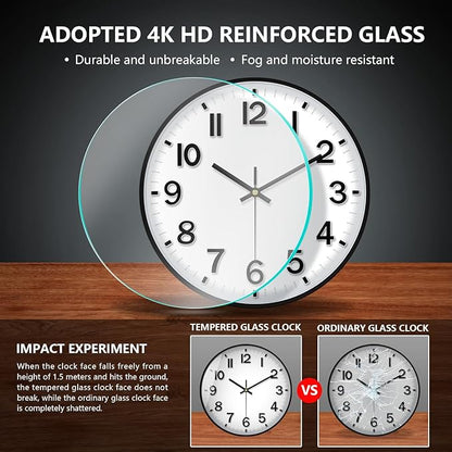 Modern Wall Clock, 10 Inch Digital Wall Clocks Battery Operated, Round Non Ticking Silent Analog Clock for Bedroom Living Room Kitchen Office Gym Classroom Decor,Black Battery Clock