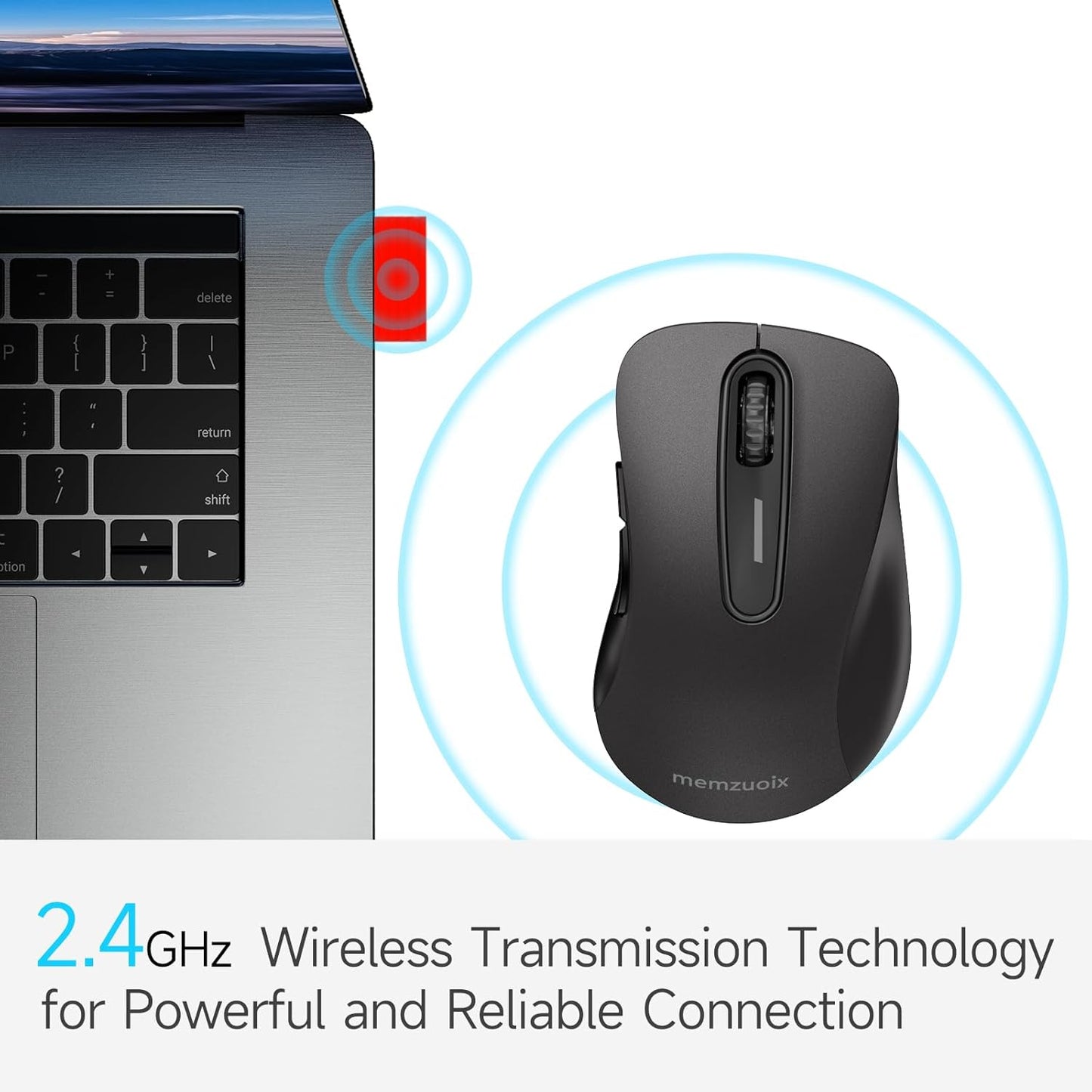 memzuoix 2.4G Wireless Mouse, 1400 DPI Computer Mice with USB Receiver, Portable Wireless USB Battery Powered Cordless Mouse for Laptop, PC, Desktop, 5 Buttons (Matte Black)