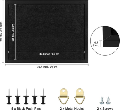 TORASO Cork Board Bulletin Board, 23.5" X 35.5" Cork Boards for Walls with Pins, Eye Bolts, gaskets, Screws, Pin Board for Office, School and Home (BK,60x90cm,2p